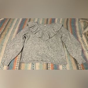 a new day gray sweater with ruffled collar